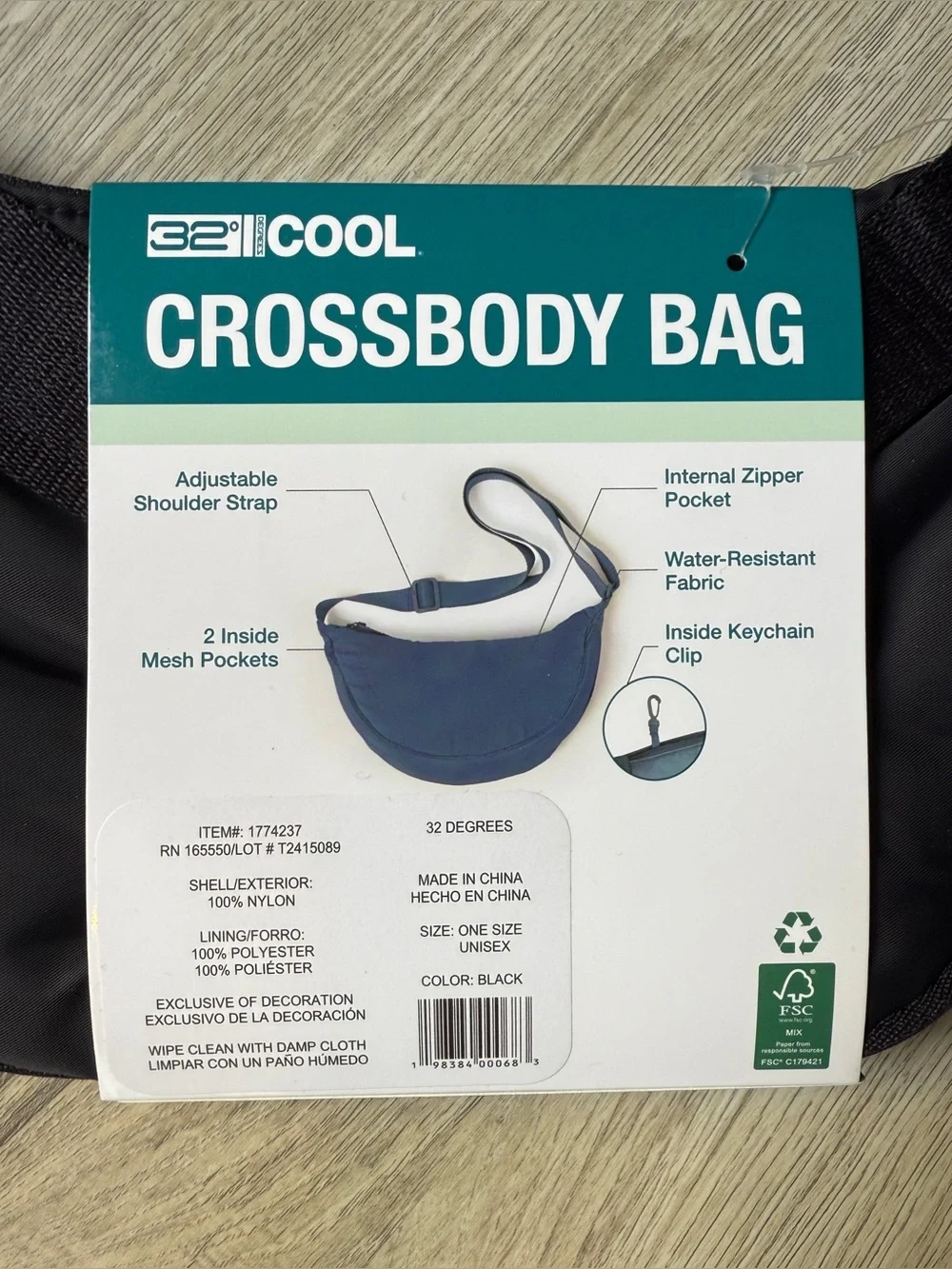 32 Degrees Unisex Crossbody Bag Black Lightweight